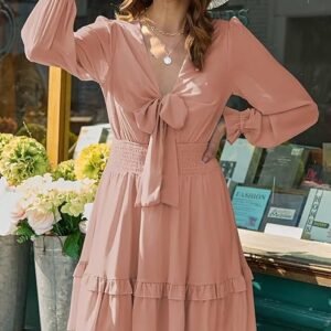 Vestido casual primavera verão sexy decote em V com babados elegante