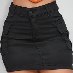 Saia Cargo Feminina Cintura Alta Com Lycra Levanta Bumbum
