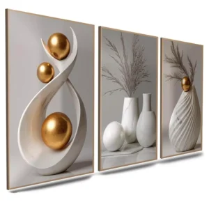 Quadro Decorativo 3 Peças Abstrato Geométrico Moderno Estilo Zen Decoração Sala Quarto Escritório