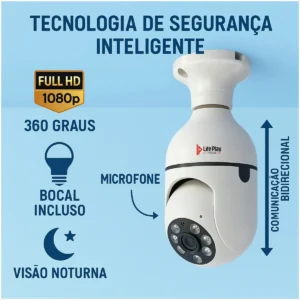C&acirc;mera De Seguran&ccedil;a L&acirc;mpada Soquete Wifi Vis&atilde;o Noturna 360 Graus Full Hd Espi&atilde; App Yoosee Cor Branca